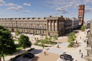 Artist impression of Hamilton Square renovation for cycle-ways & car parking